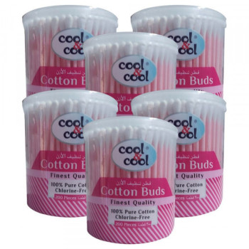 Cool & Cool 200 Cotton Buds Paper Sticks Pack of 6 Pink