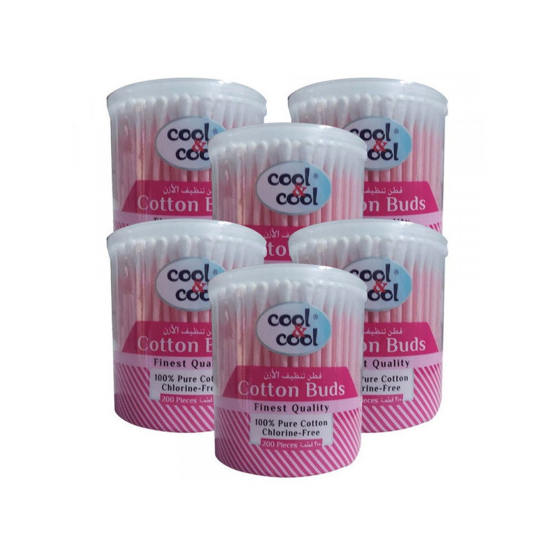 Cool & Cool 200 Cotton Buds Paper Sticks Pack of 6 Pink