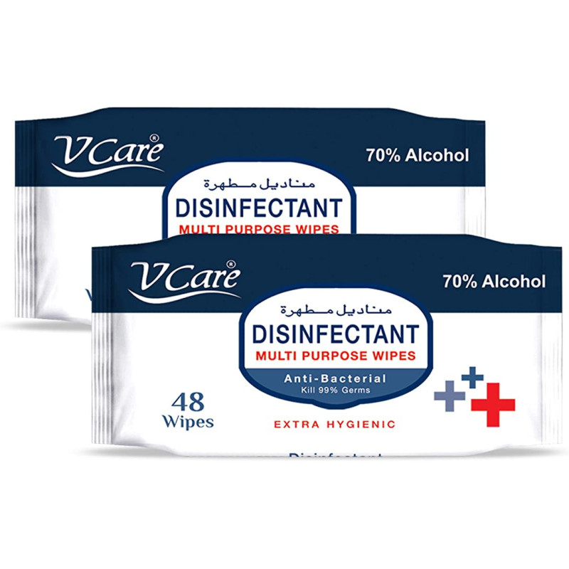 VCare Antibacterial Multipurpose Wipes 48s Pack of 2
