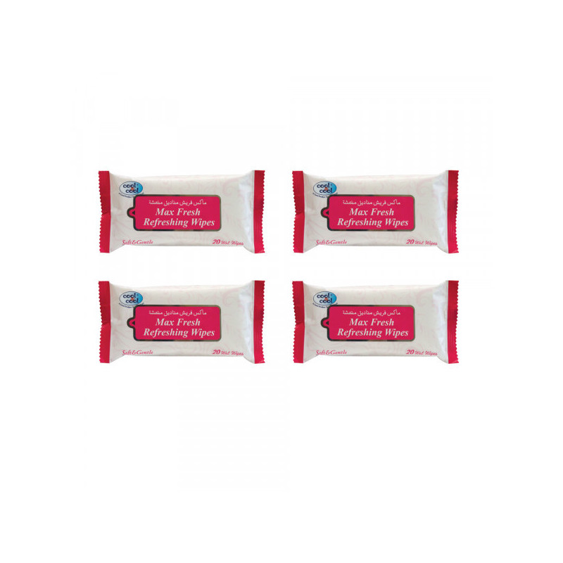 Cool & Cool Max Fresh Refreshing Wipes 20s Pack of 4