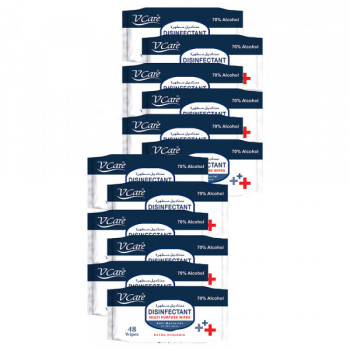 VCare Antibacterial Multipurpose Wipes 48s Pack of 12