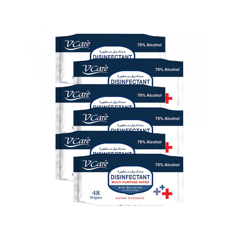 VCare Antibacterial Multipurpose Wipes 48s Pack of 6