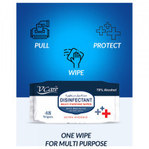 VCare Antibacterial Multipurpose Wipes 48s Pack of 6