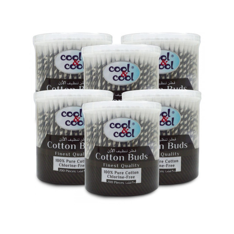 Cool & Cool 200 Cotton Buds Paper Sticks Pack of 6 Black