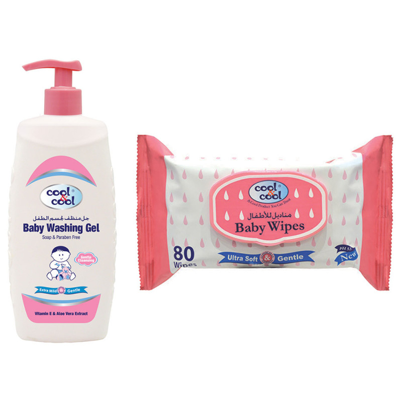 Cool & Cool Baby Washing Gel 500ml Baby Wipes 80s