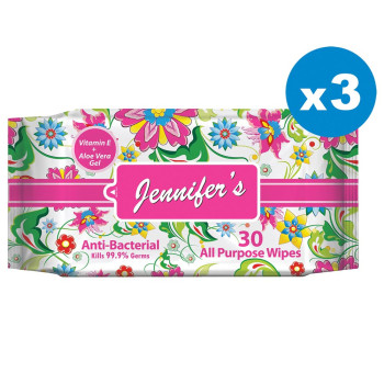 Jennifers Floral Anti Bacterial Wipes 30s x3 Pack of 3