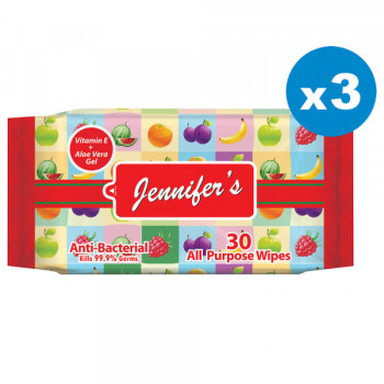 Jennifers Fruity Anti Bacterial Wipes 30s x3 Pack of 3