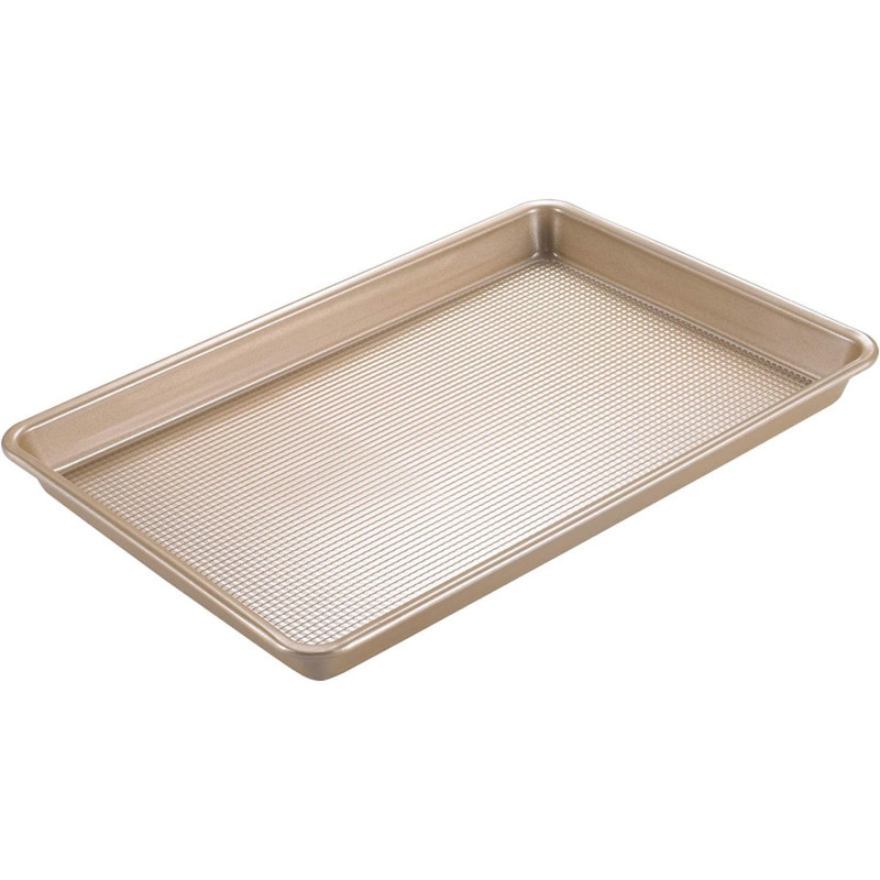 AtrauX Baking Cookie Sheet Pan Serving Tray Professional Baking Sheet for  oven Nonstick 15.3Lx11.5Wx2.0H inch Gold