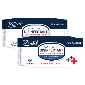 VCare Antibacterial Multipurpose Wipes 96s Pack of 2