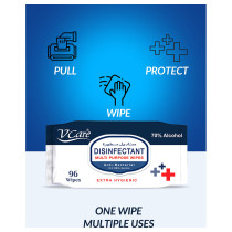 VCare Antibacterial Multipurpose Wipes 96s Pack of 6
