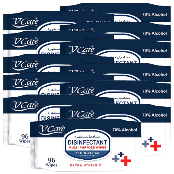 VCare Antibacterial Multipurpose Wipes 96s Pack of 12