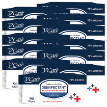 VCare Antibacterial Multipurpose Wipes 96s Pack of 12