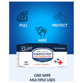 VCare Antibacterial Multipurpose Wipes 96s Pack of 12