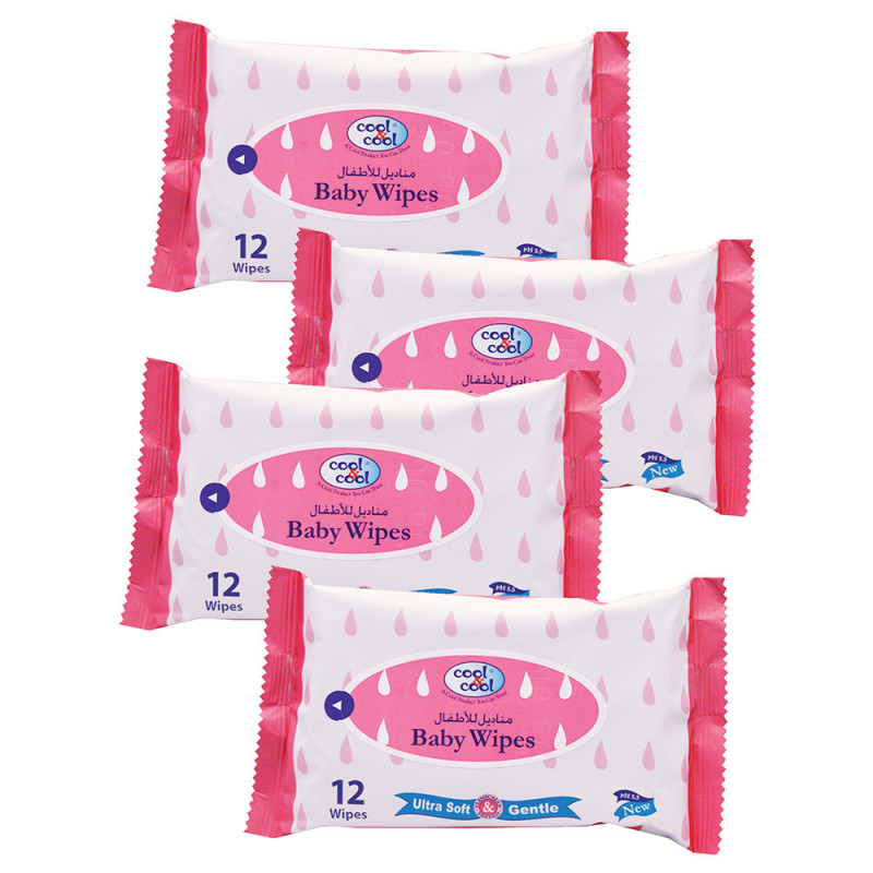Cool & Cool Baby Wipes Ultra Soft & Gentle 12s Pack of 4