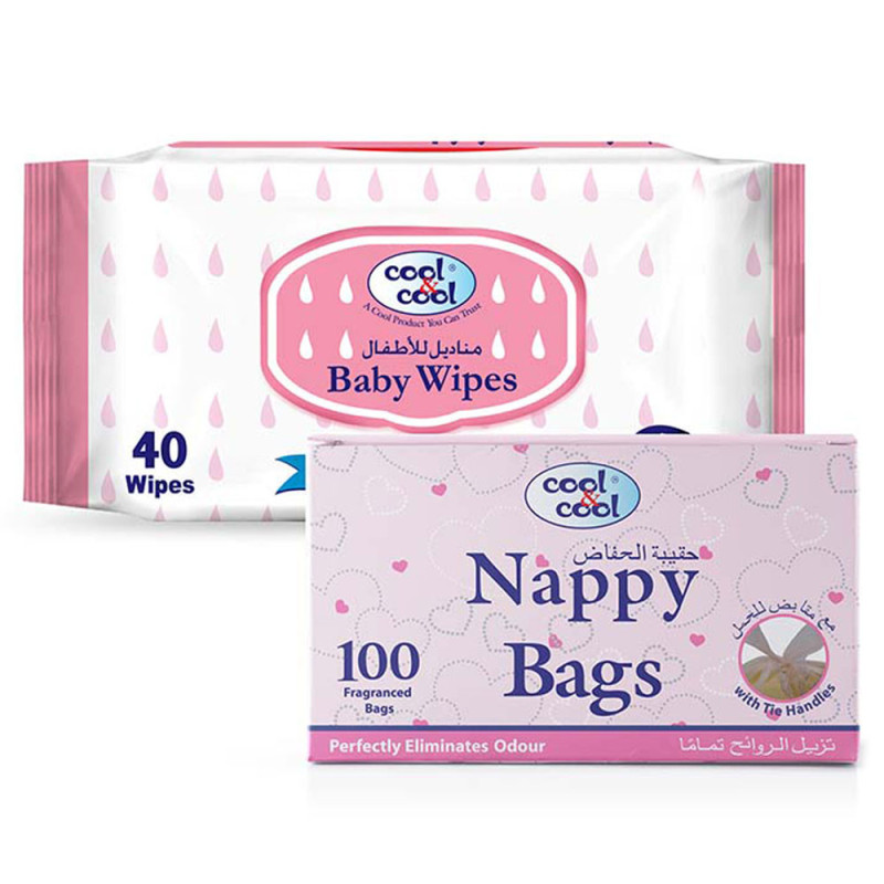 Cool & Cool Nappy Bags 100s Baby Wipes 40s Pack
