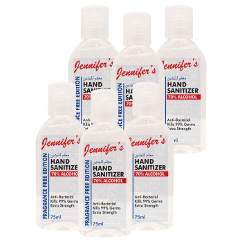 Jennifers Hand Sanitizer Fragrance Free 75ml Pack of 6