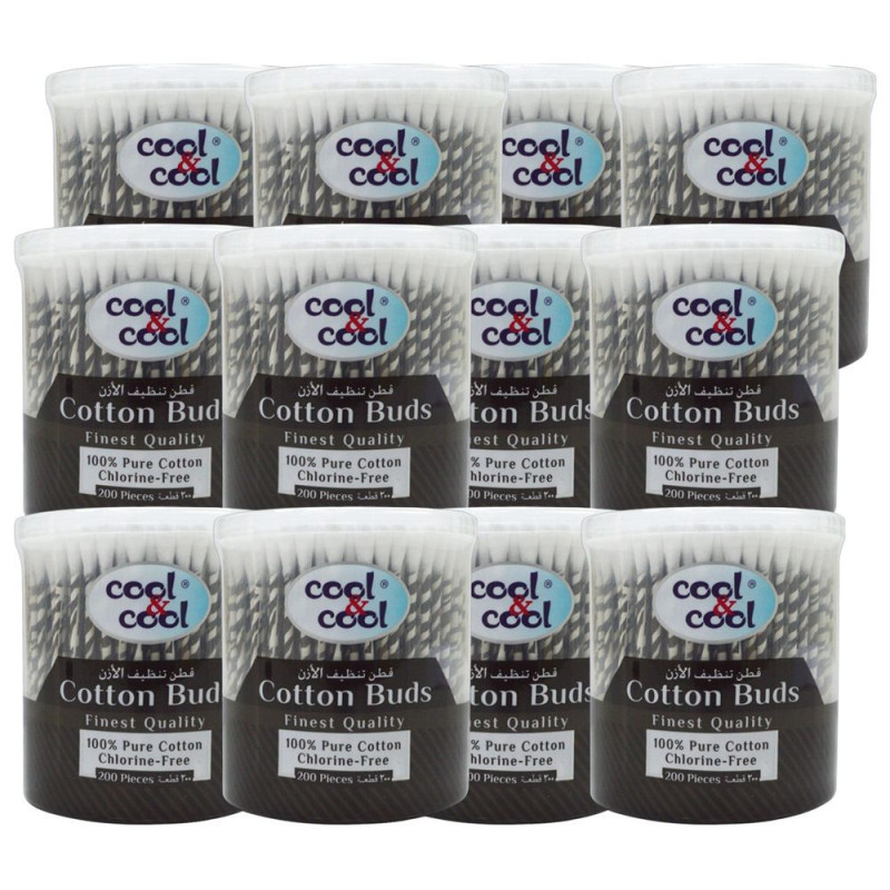 Cool & Cool 200 Cotton Buds Paper Sticks Pack of 12 Black