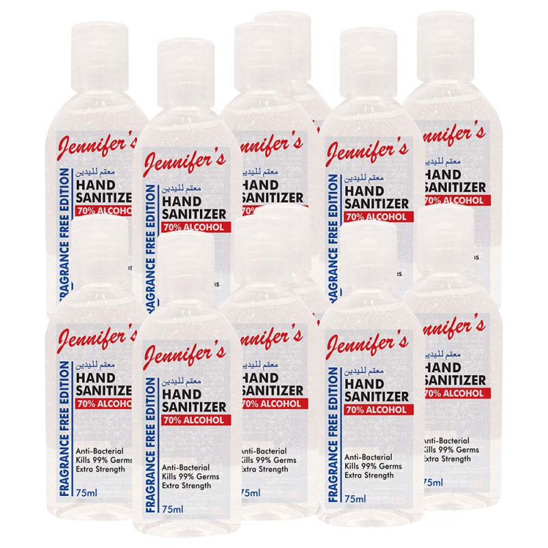 Jennifers Hand Sanitizer Fragrance Free 75ml Pack of 12
