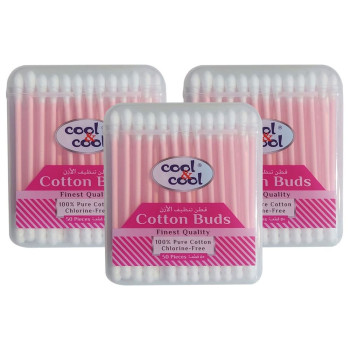 Cool & Cool 50 Cotton Buds Paper Sticks Pack of 3 Pink