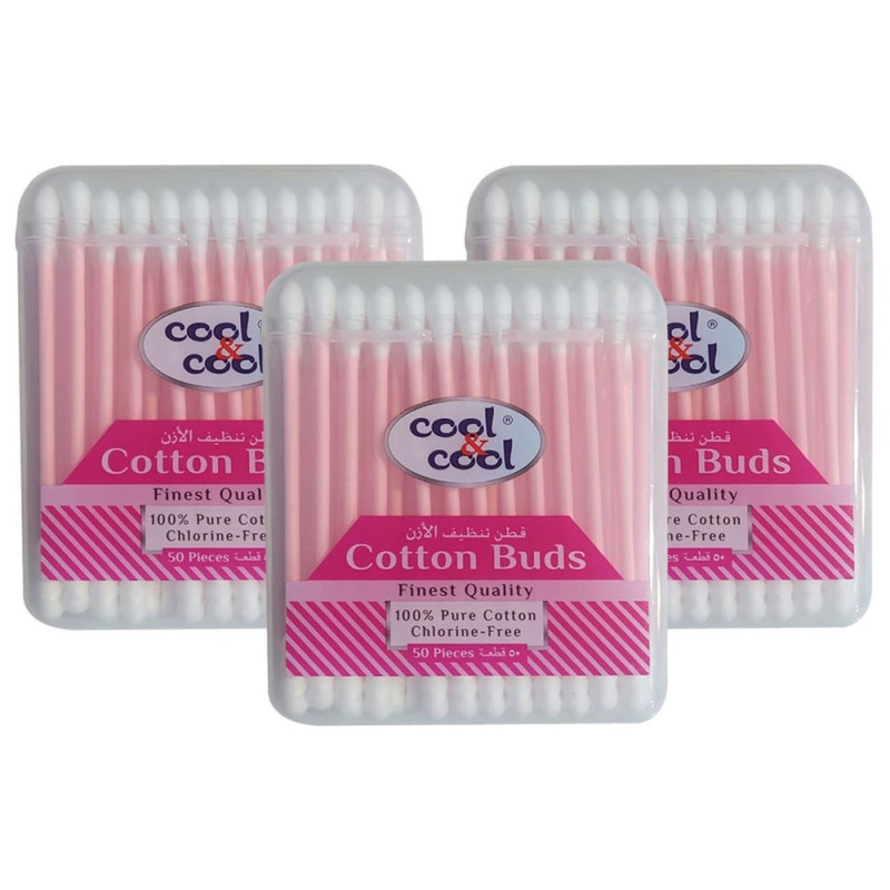 Cool & Cool 50 Cotton Buds Paper Sticks Pack of 3 Pink