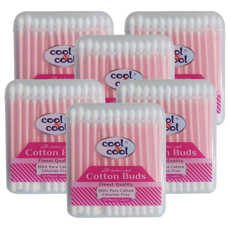 Cool & Cool 50 Paper Sticks Cotton Buds Pack of 6 Pink