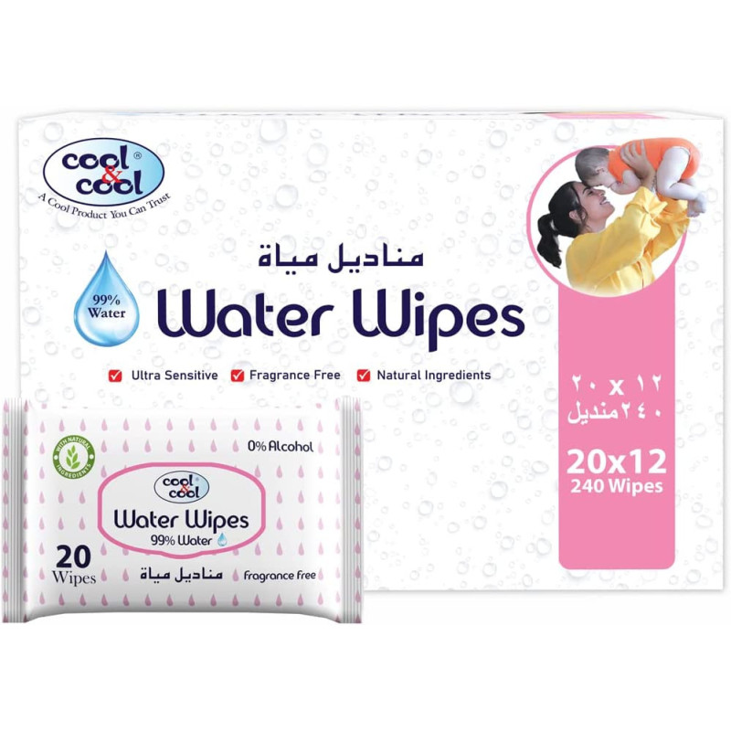 Cool & Cool water wipes 20s, Pack of 12