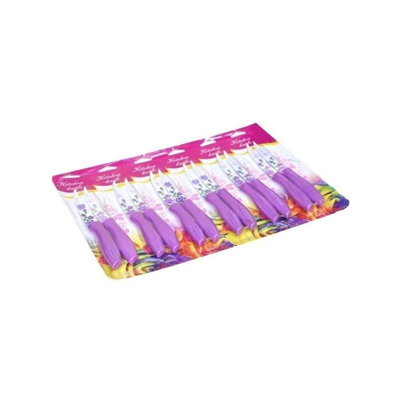 Ayda 12 Piece Ceramic Coated Flower Printed Kitchen Knife Set Purple Silver 20X0.3X2.5Cm 12 Pieces Purple&Silver