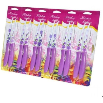 Ayda 12 Piece Ceramic Coated Flower Printed Kitchen Knife Set Purple Silver 20X0.3X2.5Cm 12 Pieces Purple&Silver