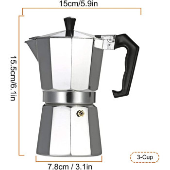 3 Cup Aluminum Espresso Percolator Coffee Stovetop Maker Mocha Pot Silver CF3C 15D x 15W x 15H Silver