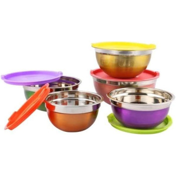 Ayda 5 Piece Salad Bowl With Cover Multicolour Ii 28Cm 5 Pieces Multicolour