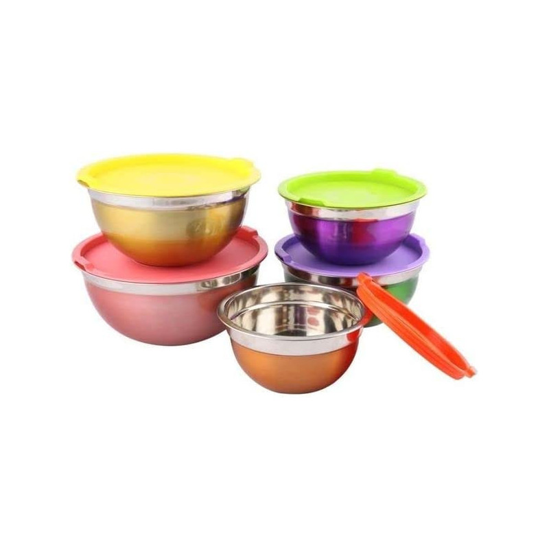 Ayda 5 Piece Salad Bowl With Cover Multicolour Ii 28Cm 5 Pieces Multicolour