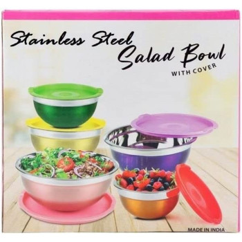 Ayda 5 Piece Salad Bowl With Cover Multicolour Ii 28Cm 5 Pieces Multicolour