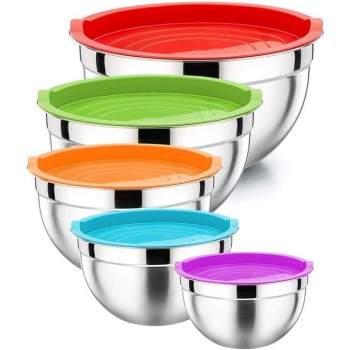 Ayda 5 Piece Salad Bowl With Cover Multicolour I 28Cm 5 Pieces Red&Silver