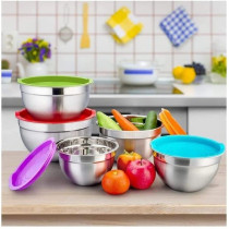Ayda 5 Piece Salad Bowl With Cover Multicolour I 28Cm 5 Pieces Red&Silver