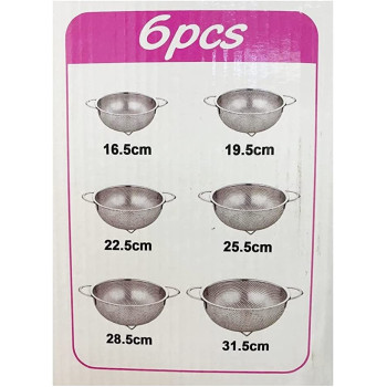 6 Piece Strainer Sifter Colander Set Stainless Steel Mesh Strainers And Colanders Net Basket With Steam Or Cook 6 Pieces Silver