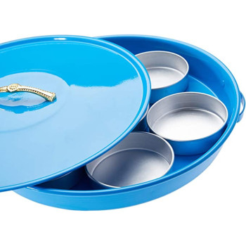 Ayda Aluminum 7 Partition Breakfast Serving Tray With Dip Lid 17 Inches Blue