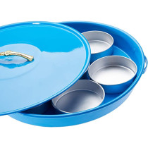 Ayda Aluminum 7 Partition Breakfast Serving Tray With Dip Lid 17 Inches Blue