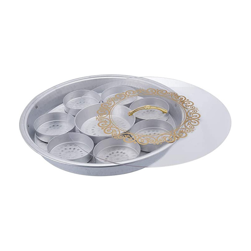 Ayda Aluminum 20 Inch Breakfast Serving Tray With Clear Lid 20 Inches Silver