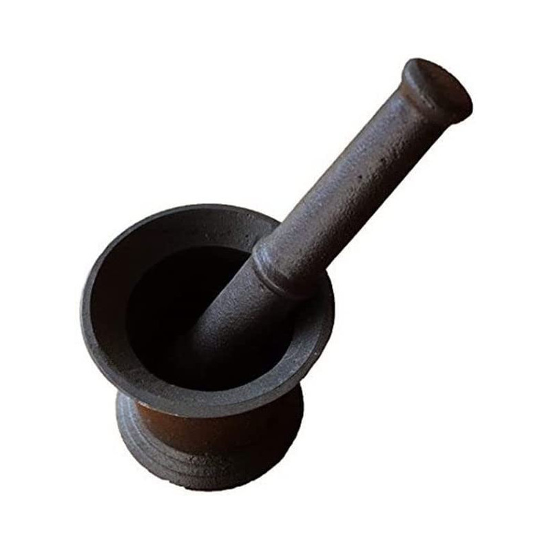 Ayda Cast Iron Pre Seasoned Garlic Spice Tamping Rammer Mortar Pestle Mill Grinder Bowl Stainless Steel Mortar 12 Cm Silver