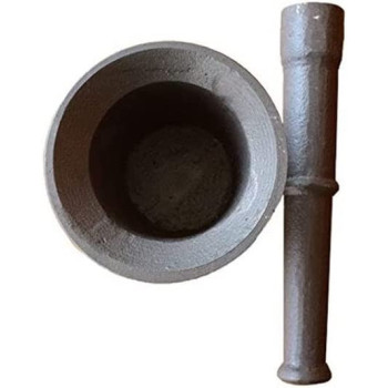 Ayda Cast Iron Pre Seasoned Garlic Spice Tamping Rammer Mortar Pestle Mill Grinder Bowl Stainless Steel Mortar 12 Cm Silver