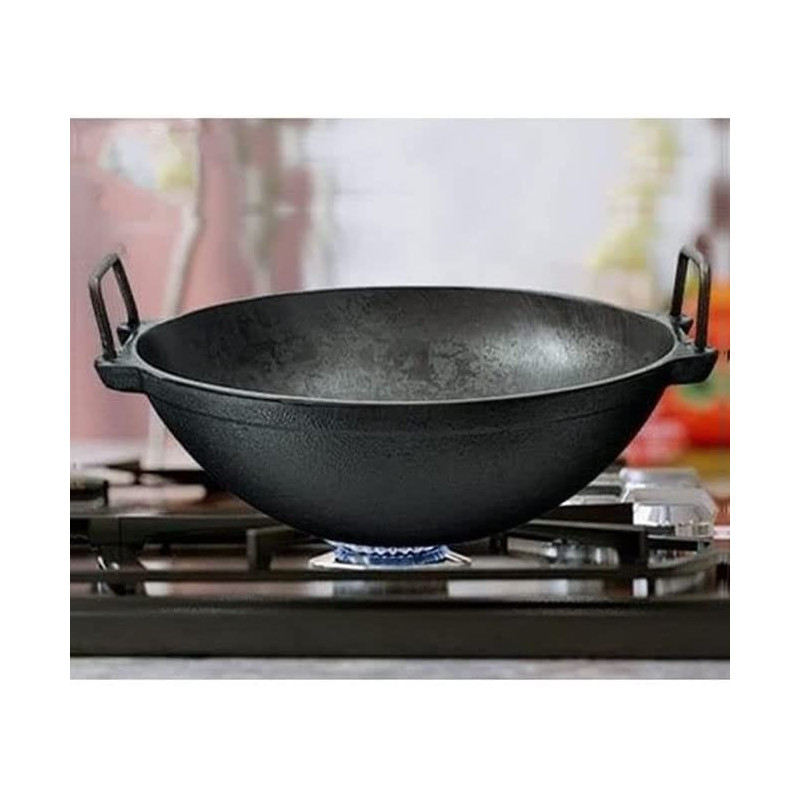 Ayda Cast Iron Pre Seasoned Super Smooth Kadhai Wok For Cooking 10 Inch Black10 Inches Black