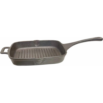 Ayda Cast Iron Pre Seasoned Grill Pan Induction & Gas Compatible Sandwich Makerbarbequetandoor Grill 26Cms 3.4 Kgblack