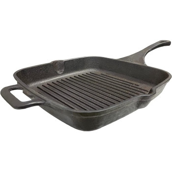 Ayda Cast Iron Pre Seasoned Grill Pan Induction & Gas Compatible Sandwich Makerbarbequetandoor Grill 26Cms 3.4 Kgblack