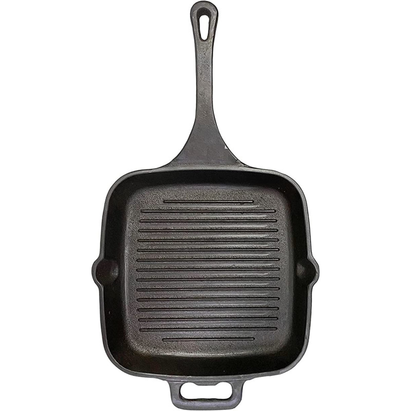 Ayda Cast Iron Pre Seasoned Grill Pan Induction & Gas Compatible Sandwich Makerbarbequetandoor Grill 26Cms 3.4 Kgblack
