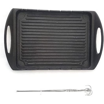 Ayda Cast Iron Pre Seasoned Grill Pan Griddle With Handles Reversible Korean Barbecue Tray Grill Plate 26 X 33 X 6 Cm Black