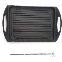 Ayda Cast Iron Pre Seasoned Grill Pan Griddle With Handles Reversible Korean Barbecue Tray Grill Plate 26 X 33 X 6 Cm Black
