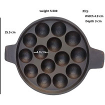 Ayda Cast Iron Traditional 14 Pits Pre Seasoned Pan Induction Friendly Smooth Finish Ponganalu Pan Kallu Chatti 10inch Black