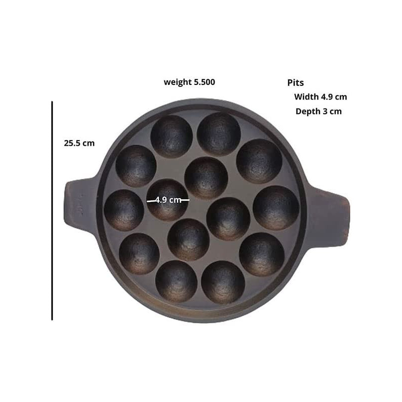 Ayda Cast Iron Traditional 14 Pits Pre Seasoned Pan Induction Friendly Smooth Finish Ponganalu Pan Kallu Chatti 10inch Black