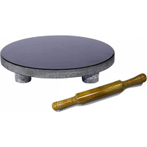 Ayda Granite Stone Board & Wooden Rolling Pin Chakla Belan Black 25Cm25 Cm Black