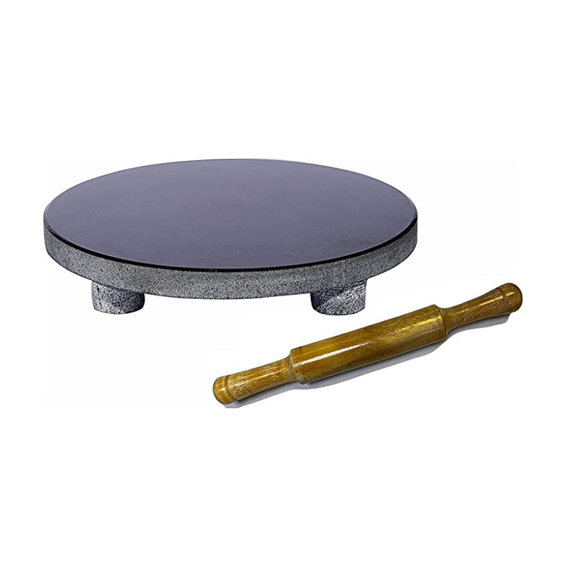 Ayda Granite Stone Board & Wooden Rolling Pin Chakla Belan Black 25Cm25 Cm Black